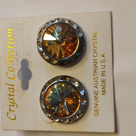 Genuine Australian Crystal Amber Color And Clear Pierced Earrings Rivoli - Picture 2 of 4